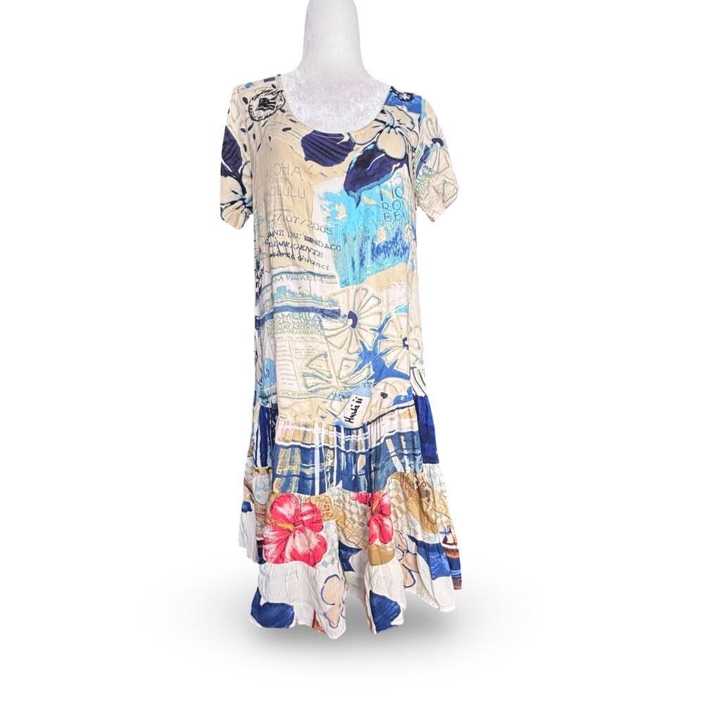 Jams World Hattie Dress Archive Passport Print Tiered Hem Hawaiian Resort Beach